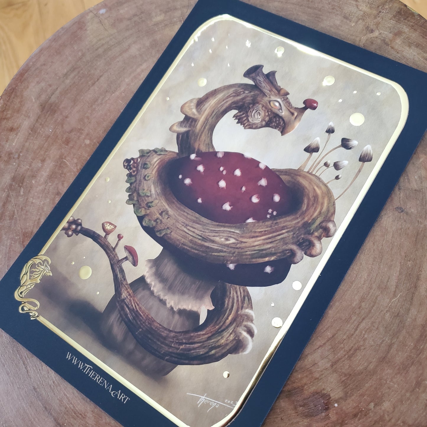 Gold Foil Mushroom Dragon Print (limited edition/signed)