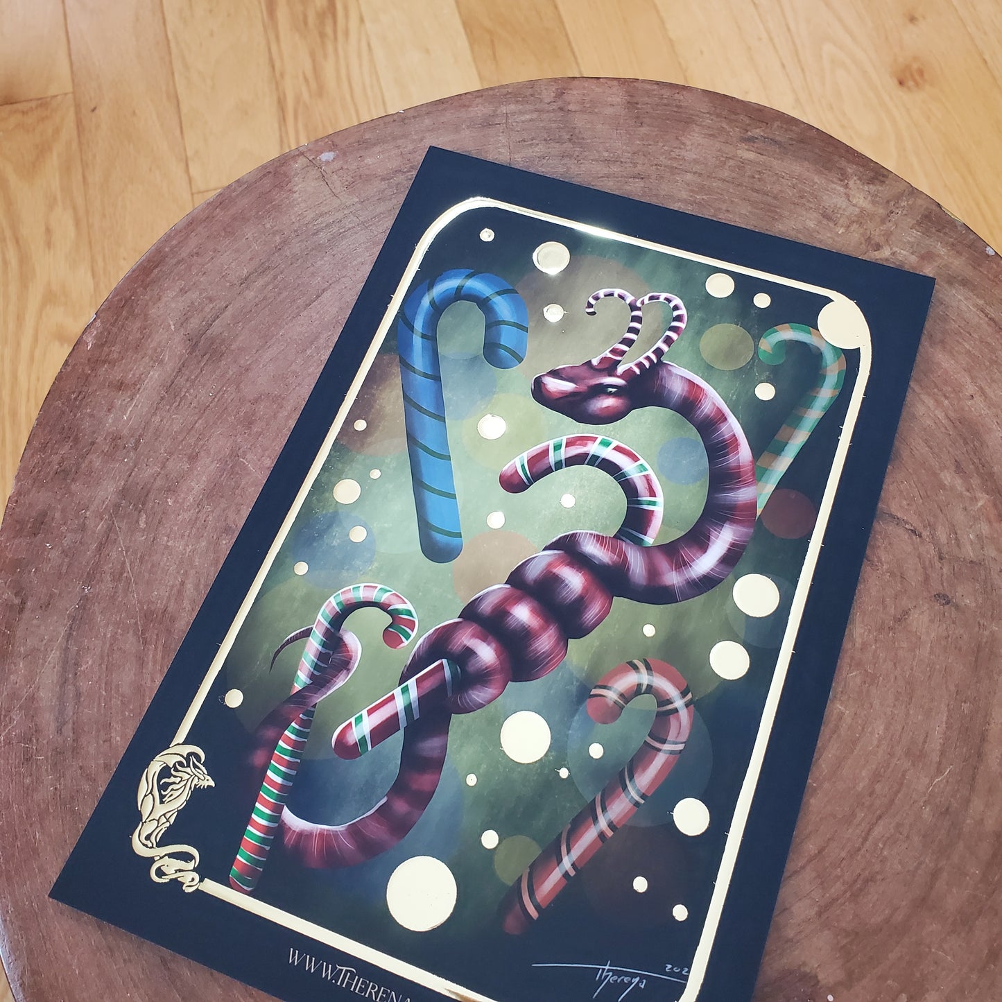 Gold Foil Candy Cane Dragon Print (limited edition/signed)
